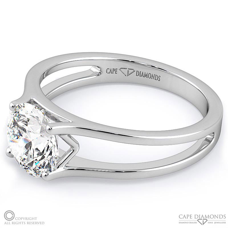 solitaire split band tension set natural diamond engagement ring white gold with 9k white gold metal and round shape diamond