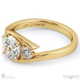 a 3 stone twist lab grown diamond split band engagement ring yellow gold with 18k yellow gold metal and round shape diamond