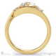 a 3 stone twist lab grown diamond split band engagement ring yellow gold with 18k yellow gold metal and round shape diamond
