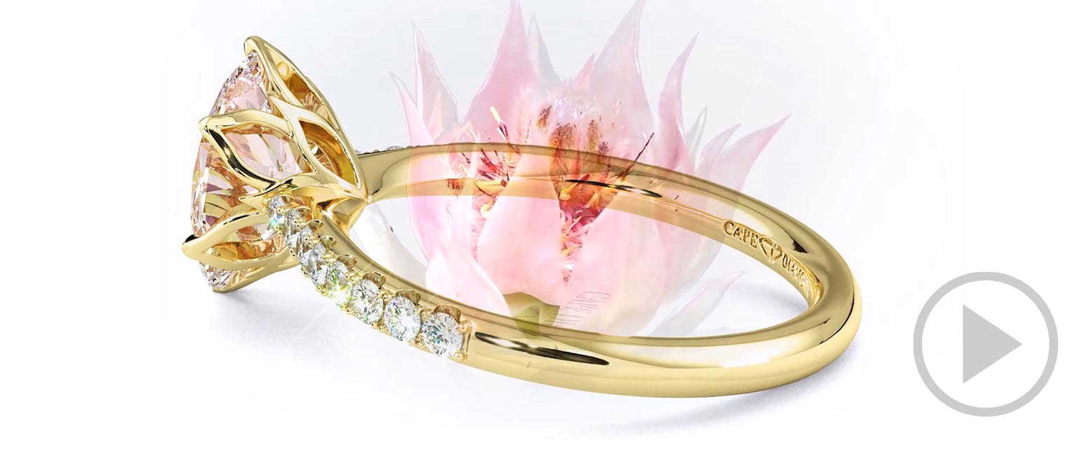 Blushing Bride Fynbos Pink Natural Diamond Oval Side Stone Engagement Ring Yellow Gold top video