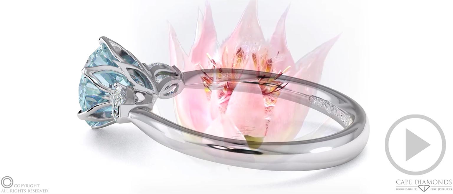 Blushing Bride Fynbos Paraiba Or Blue Tourmaline Round Trillogy Engagement Ring White Gold top video