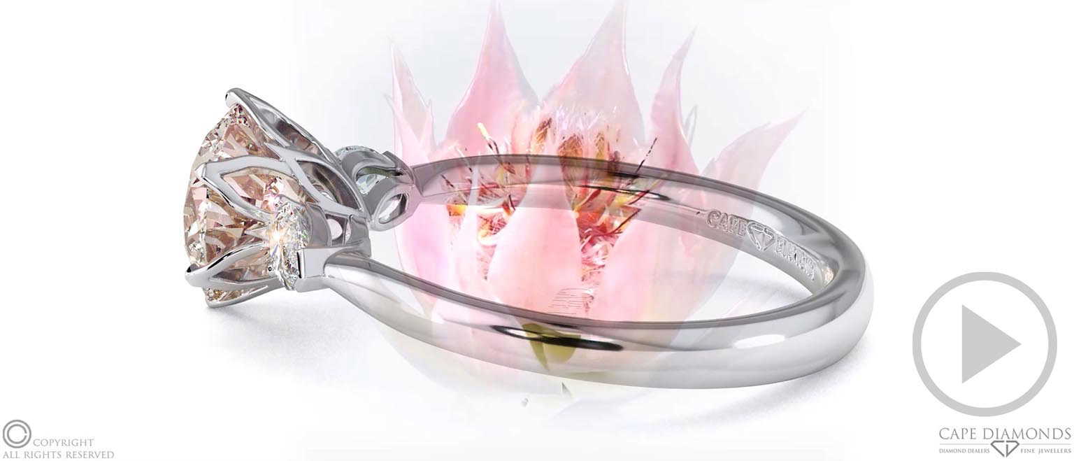 Blushing Bride Fynbos Pink Natural Diamond Round Trillogy Engagement Ring White Gold top video