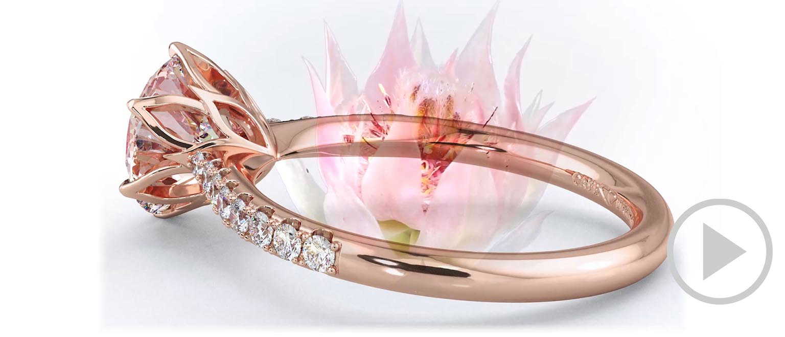Blushing Bride Fynbos Pink Natural Diamond Round Side Stone Engagement Ring Rose Gold top video