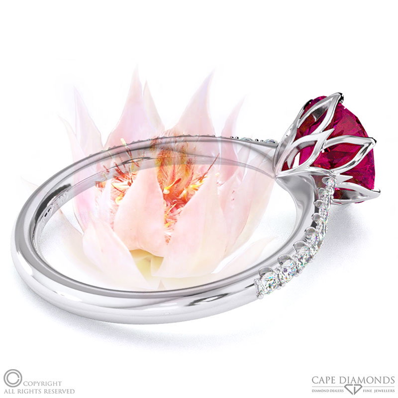 Blushing Bride Fynbos Ruby Round Side Stone Engagement Ring White Gold