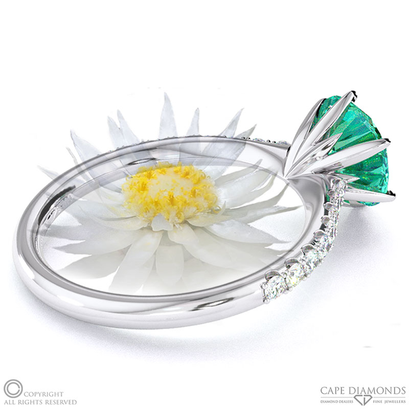 Everlasting Flower Fynbos Tourmaline Side Stone Engagement Ring White Gold