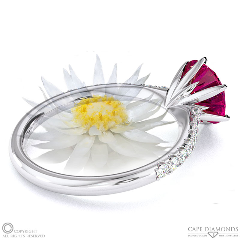 Everlasting Flower Fynbos Ruby Side Stone Engagement Ring White Gold
