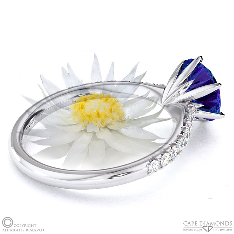 Everlasting Flower Fynbos Tanzanite Side Stone Engagement Ring White Gold