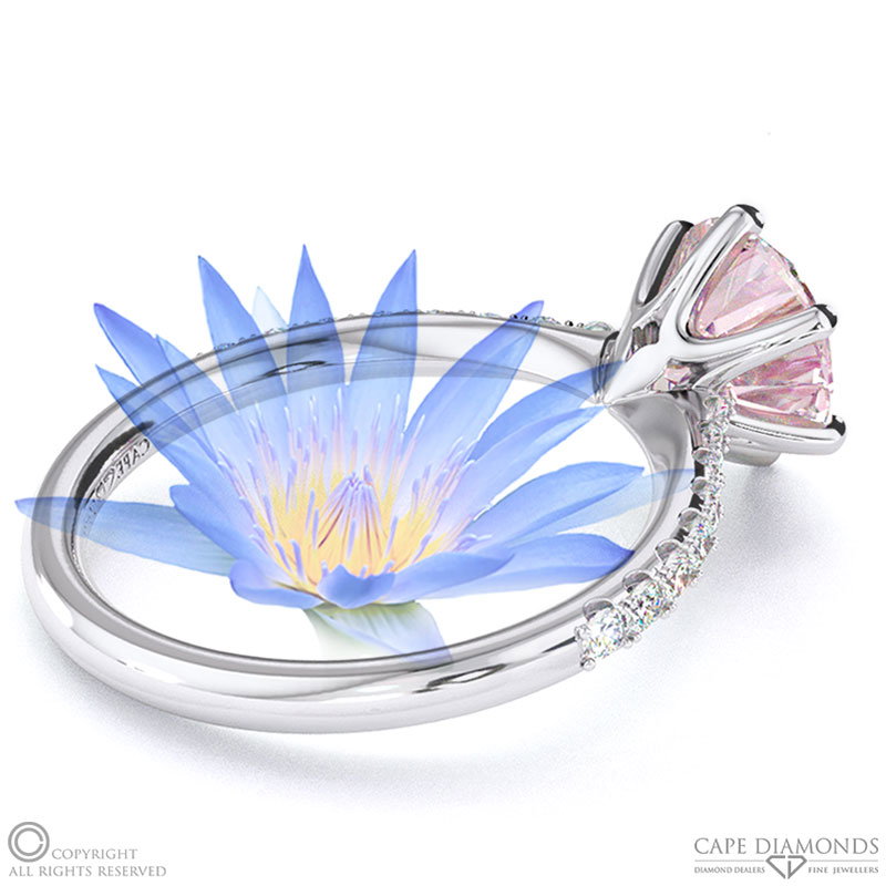 Water Lily Morganite Side Stone Engagement Ring White Gold