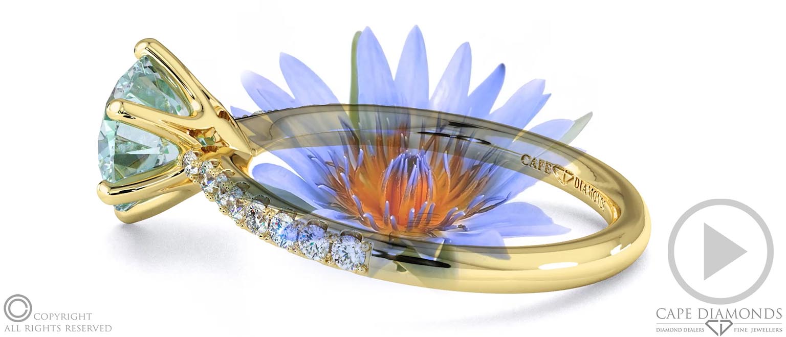 Water Lily Aquamarine Side Stone Engagement Ring Yellow Gold top video