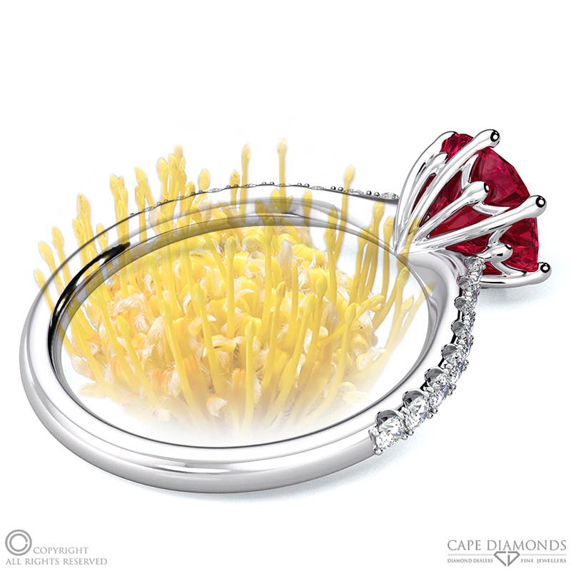 Nerine Queen Fynbos Ruby Side Stone Engagement Ring White Gold