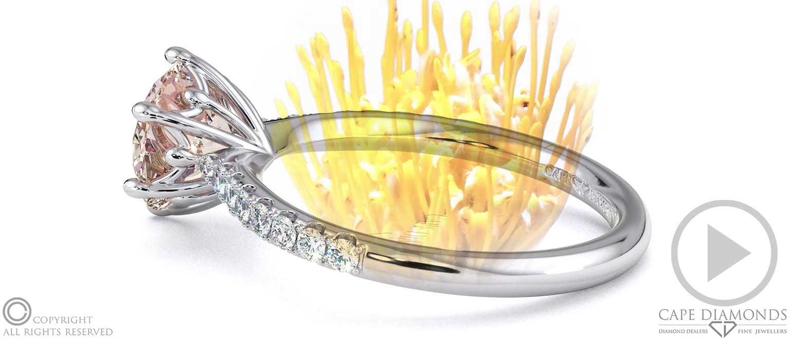 Pin Cushion Fynbos Pink Natural Diamond Side Diamond Engagement Ring White Gold top video