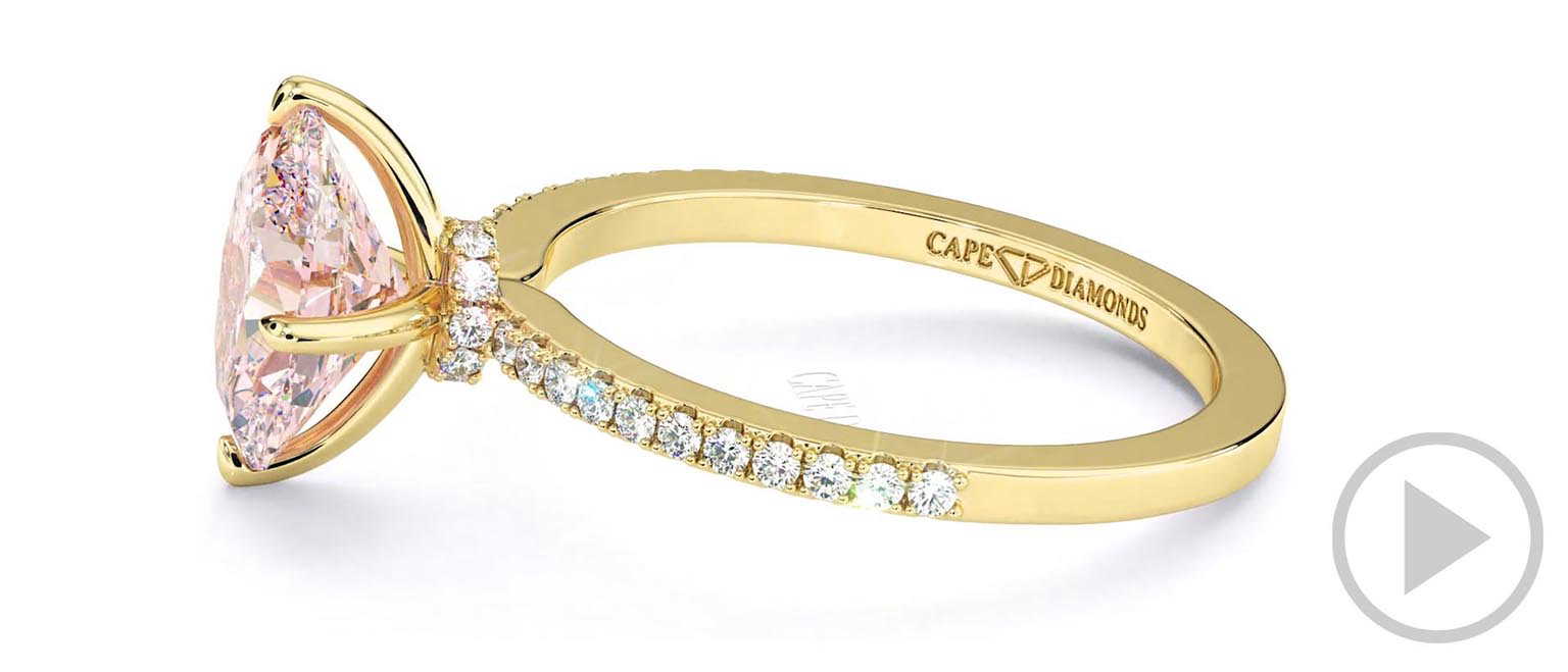 Pink Natural Diamond Low Hidden Halo Oval Cut Cross Claws Engagement Ring Yellow Gold top video