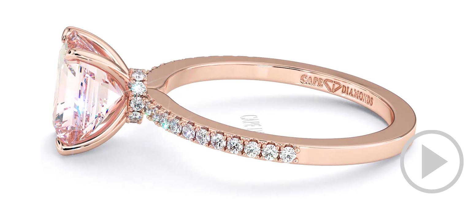 Morganite Engagement Ring With Hidden Halo And Side Stones Rose Gold top video