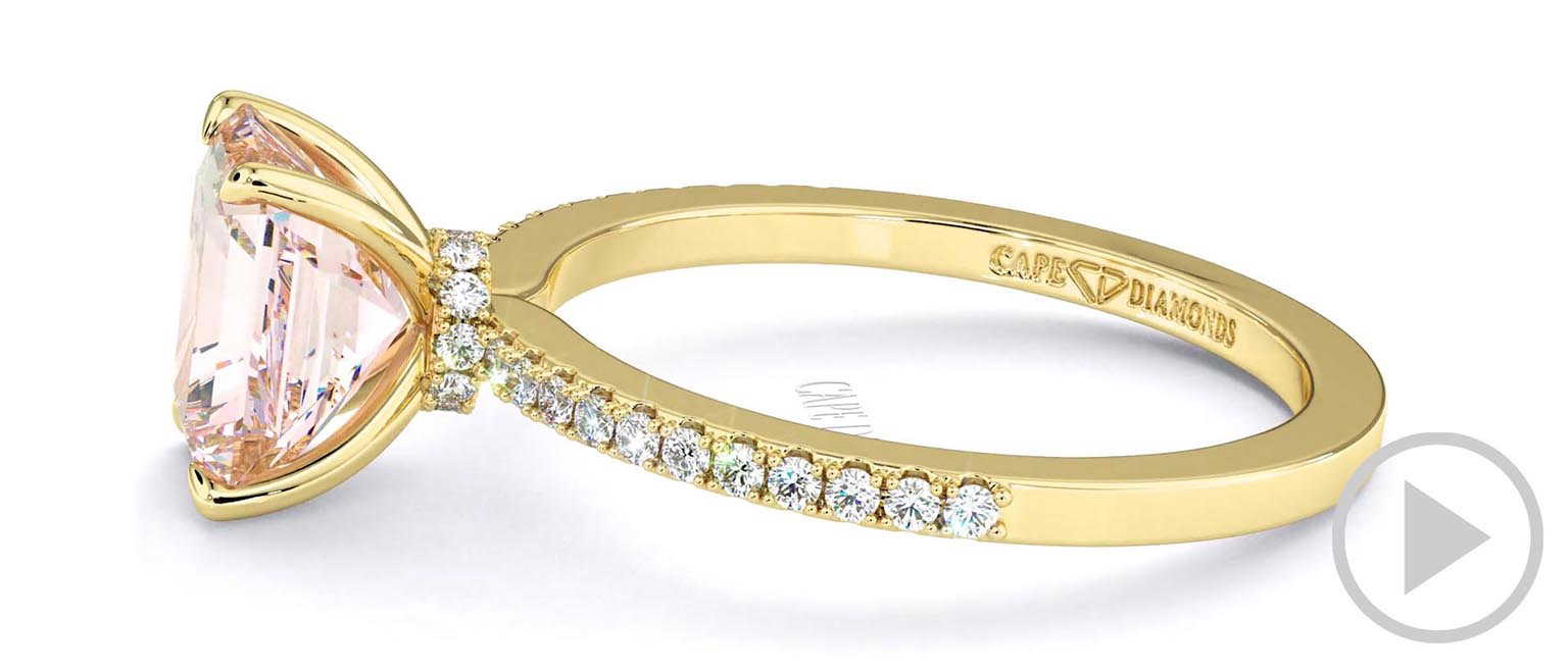 Morganite Engagement Ring With Hidden Halo And Side Stones Yellow Gold top video