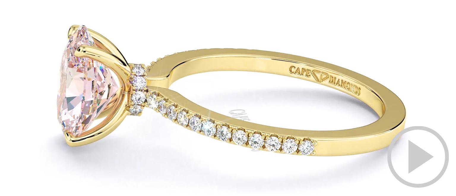 Pink Lab Grown Diamond Four Claw Hidden Halo Side Diamond Engagement Ring Yellow Gold top video