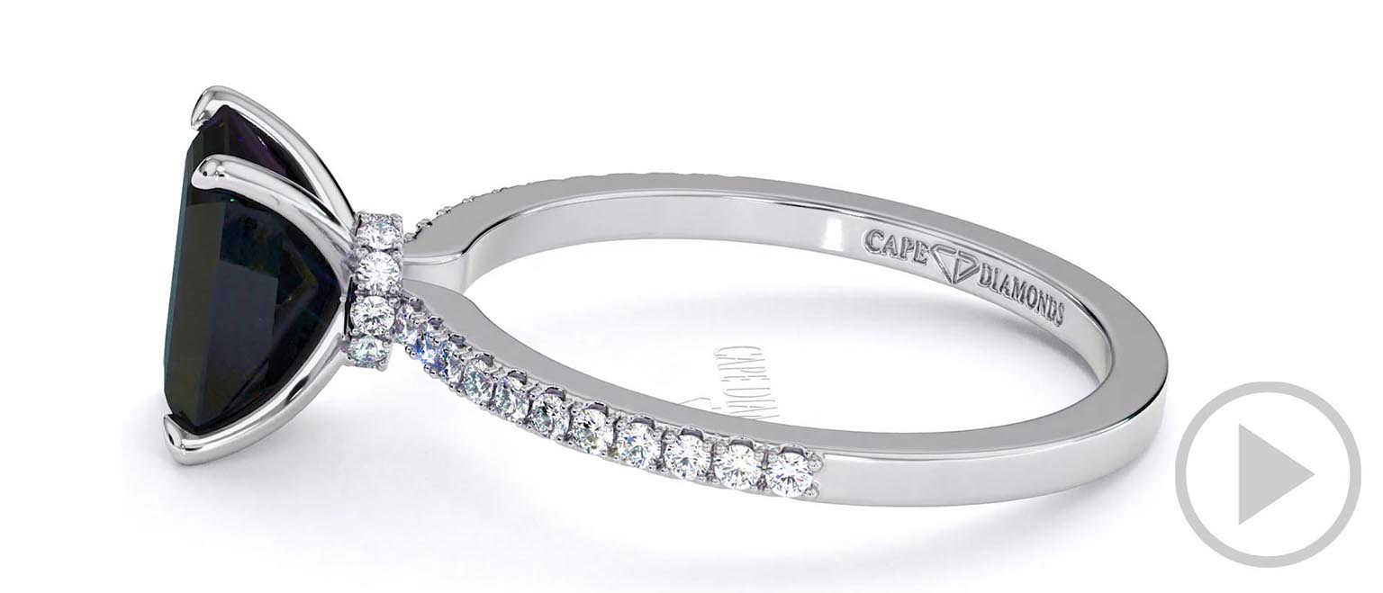 Black Natural Diamond Low Hidden Halo Emerald Cut Engagement Ring White Gold top video