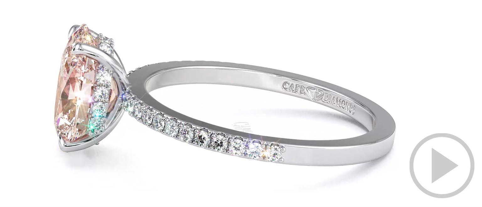 Pink Natural Diamond Oval Cut Hidden Halo Sidestones Engagement Ring White Gold top video