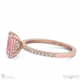 pink natural diamond hidden halo emerald cut side stone engagement ring rose gold with 18k rose gold metal and emerald shape diamond