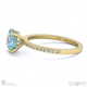 blue lab grown diamond hidden halo side stone engagement ring yellow gold with 18k yellow gold metal and round shape diamond