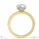 blue lab grown diamond hidden halo side stone engagement ring yellow gold with 18k yellow gold metal and round shape diamond