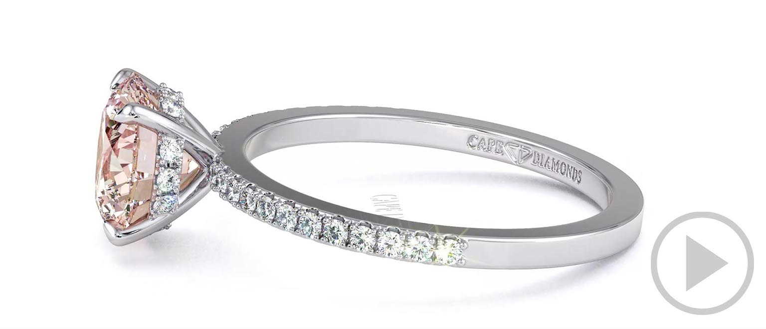 Pink Natural Diamond Hidden Halo Round Side Stone Engagement Ring White Gold top video