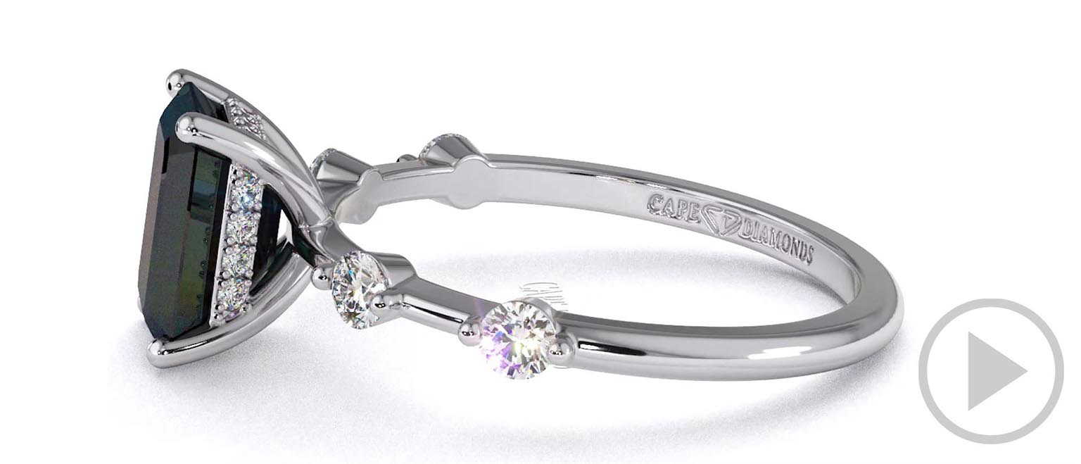 Black Lab Grown Diamond Bubble Drop Hidden Halo Emerald Cut Engagement Ring Platinum top video