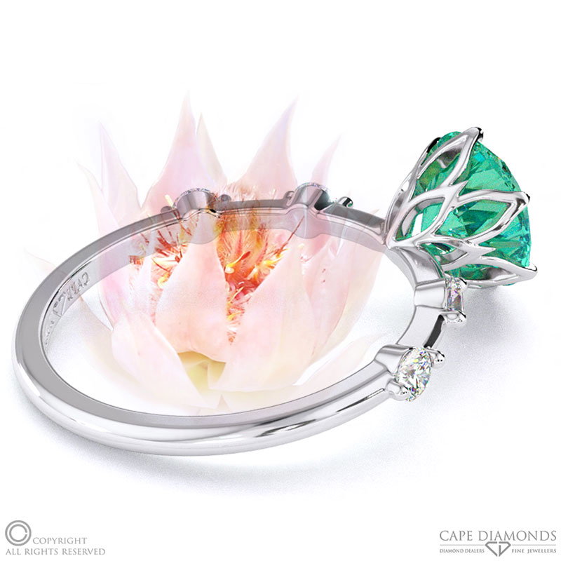 Blushing Bride Tourmaline Bubble Drop Side Stone Round Cut Engagement Ring White Gold