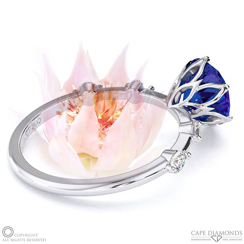 Blushing Bride Tanzanite Bubble Drop Side Stone Round Cut Engagement Ring White Gold