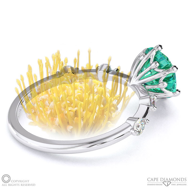 Pin Cushion Tourmaline Bubble Drop Side Stone Round Cut Engagement Ring White Gold