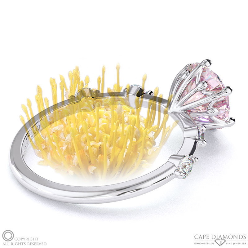 Pin Cushion Morganite Bubble Drop Side Stone Round Cut Engagement Ring White Gold