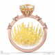 pin cushion yellow natural diamond bubble drop side stone round cut engagement ring rose gold with 9k rose gold metal and round shape diamond