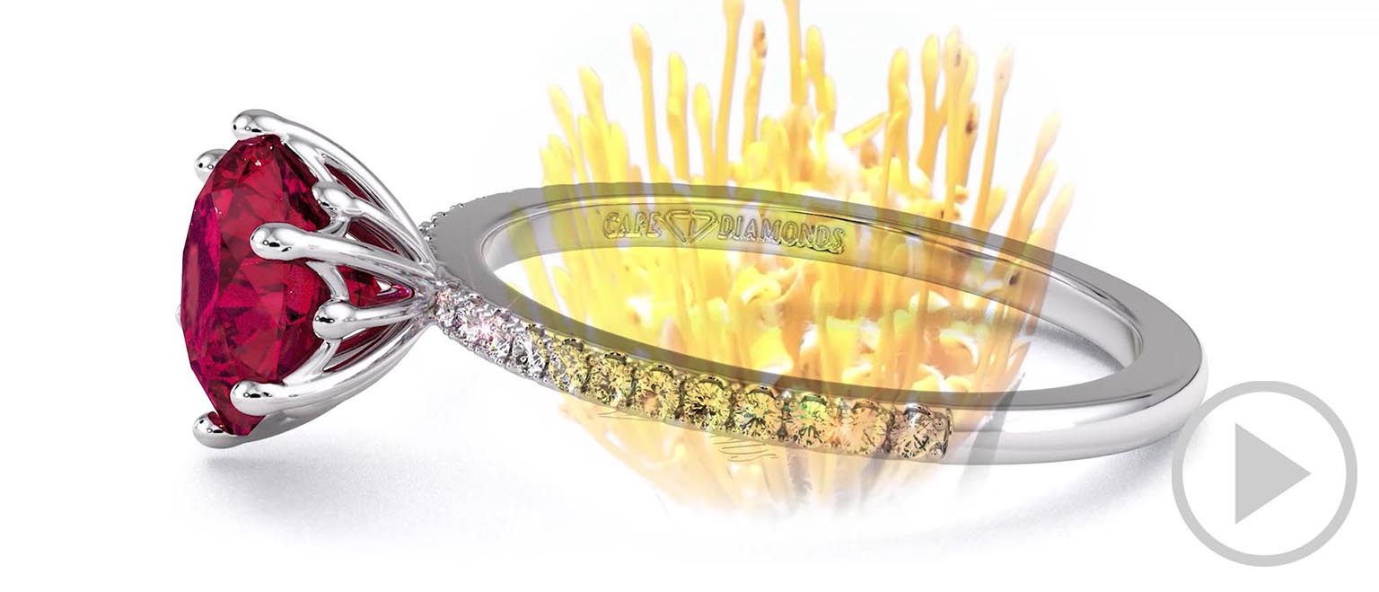 Pincushion Fynbos Flower High Set Engagement Ring Platinum top video