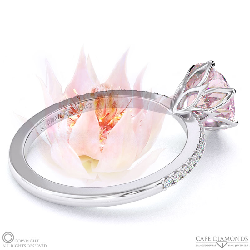 Blushing Bride Fynbos Flower Morganite Round Cut Engagement Ring White Gold