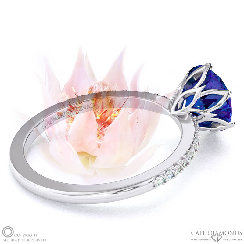 Blushing Bride Fynbos Flower Tanzanite Round Cut Engagement Ring White Gold