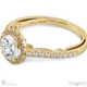 a curl, ornate halo natural diamond engagement ring yellow gold with 18k yellow gold metal and round shape diamond