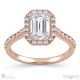 emerald natural diamond halo cathedral natural diamond engagement ring rose gold with pavé side natural diamonds with 18k rose gold metal and emerald shape diamond