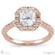 radiant lab grown diamond halo cathedral lab grown diamond engagement ring rose gold with pavé side diamonds with 9k rose gold metal and radiant shape diamond