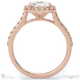 radiant lab grown diamond halo cathedral lab grown diamond engagement ring rose gold with pavé side diamonds with 9k rose gold metal and radiant shape diamond