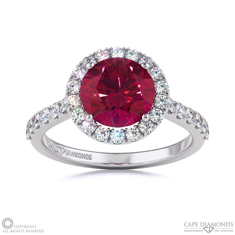 Ruby Round Halo Engagement Ring White Gold