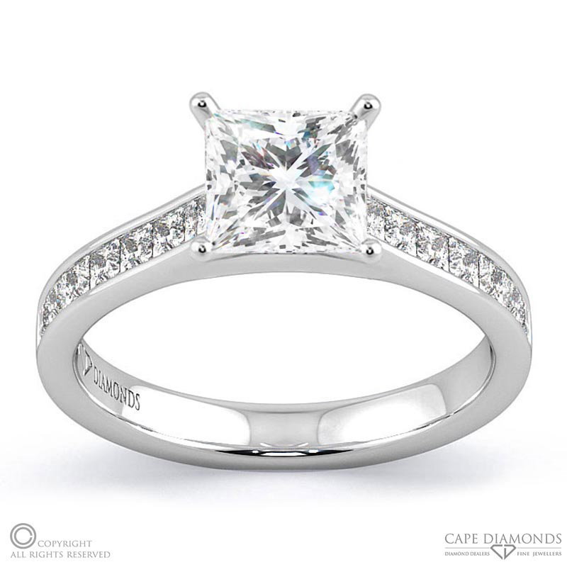 Princess Cut Lab Grown Diamond 4-Claw Setting Channel Princess Diamonds