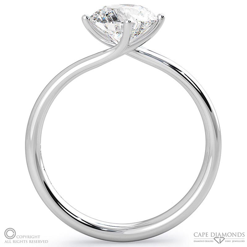 four claw twist natural diamond solitaire engagement ring white gold with 9k white gold metal and round shape diamond