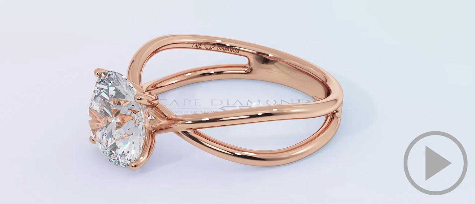Cross Over Split Band Natural Diamond Engagement Ring Rose Gold top video