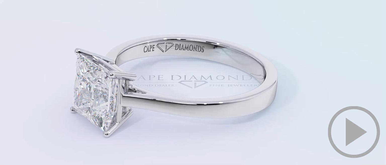 Four-Claw Princess Solitaire Natural Diamond Engagement Ring White Gold top video