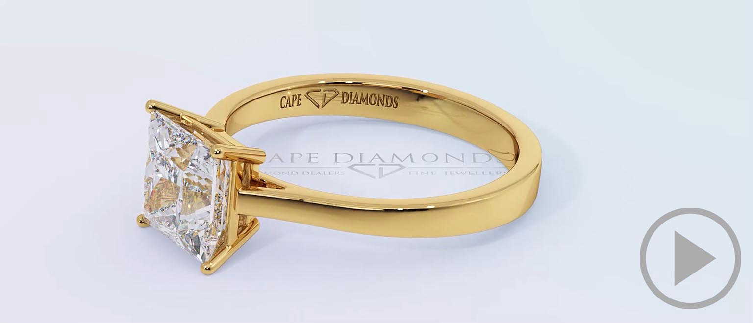Stylish Princess Natural Diamond 4 Prong Solitaire Engagement Ring Yellow Gold top video