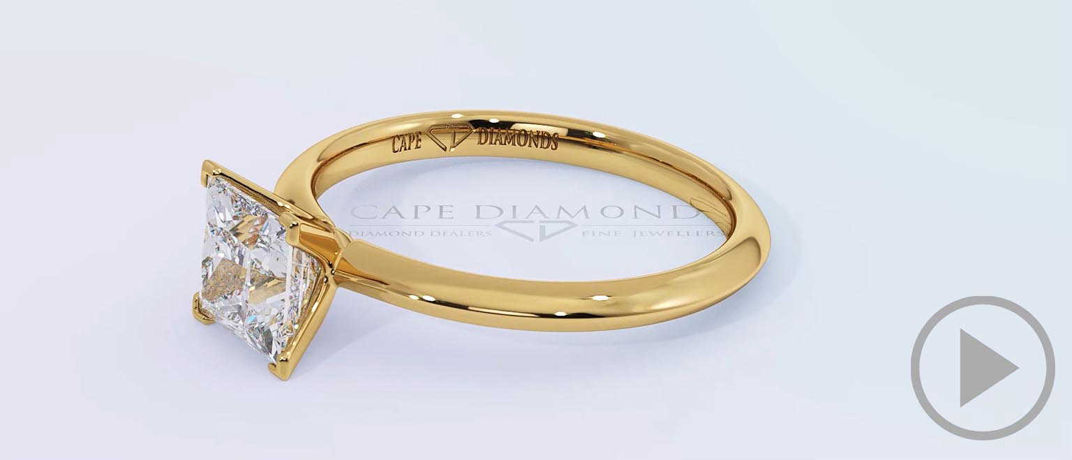 Princess Cut 4 Claw Lab Grown Diamond Engagement Ring Yellow Gold top video