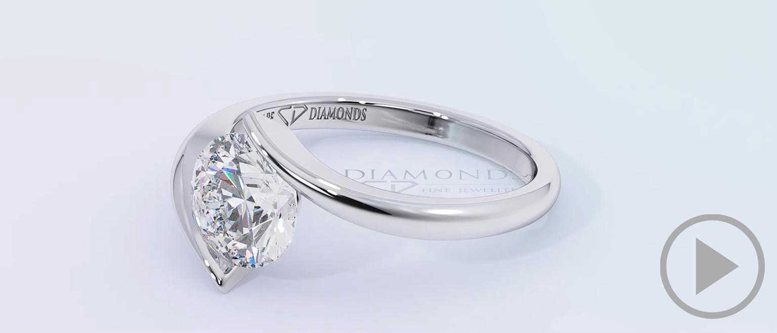 Twist Solitaire Tension Natural Diamond Engagement Ring White Gold top video