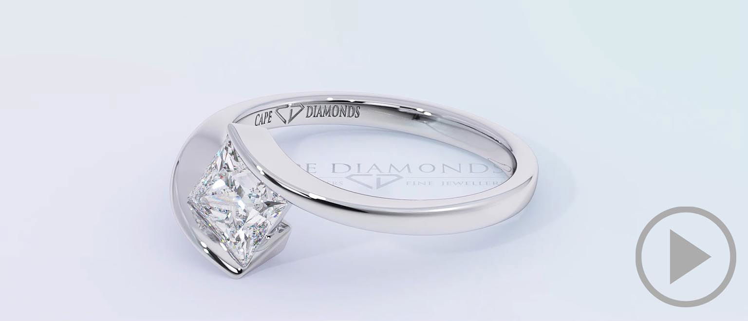 Princess Tension Split Band Natural Diamond Engagement Ring White Gold top video
