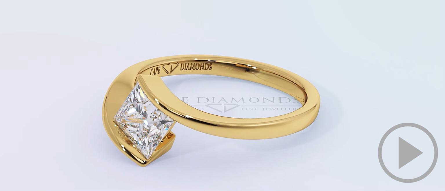 Princess Tension Split Band Lab Grown Diamond Engagement Ring Yellow Gold top video