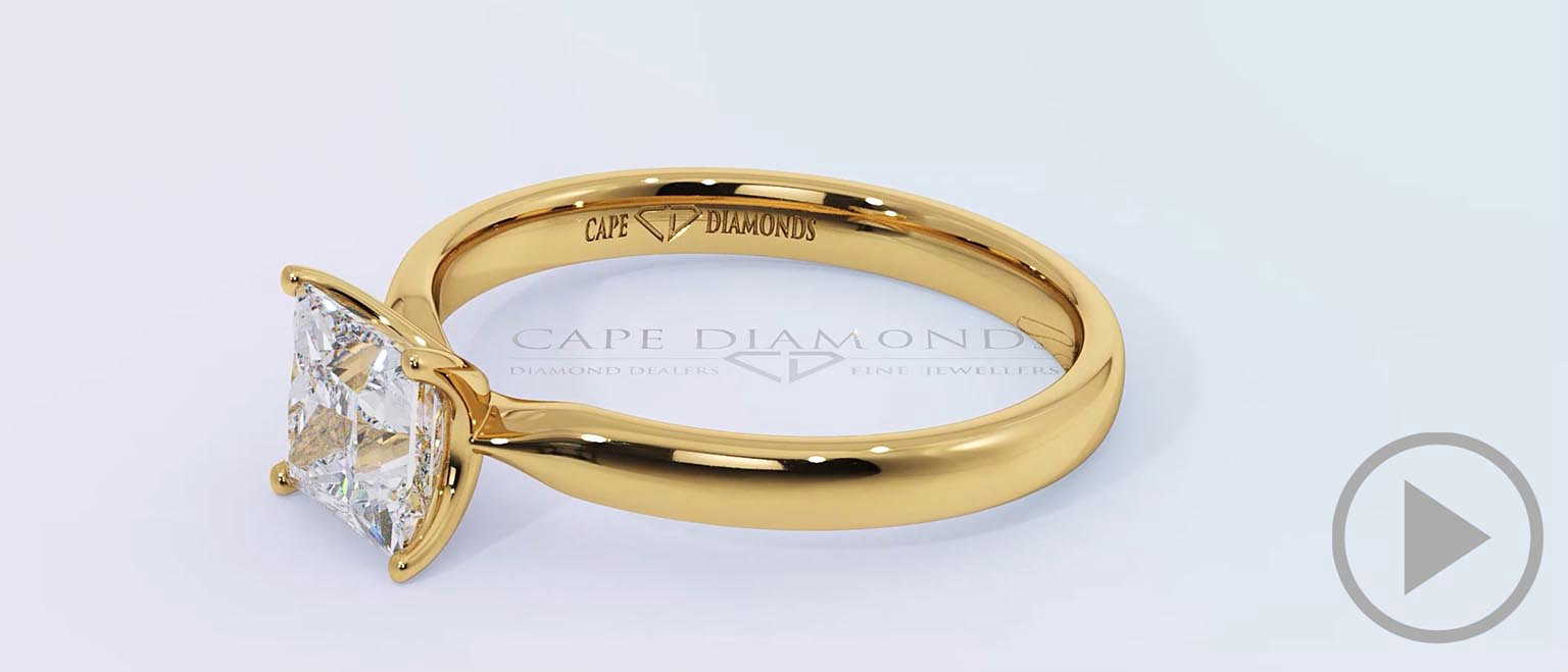 4 Claw Princess Cut Solitare Natural Diamond Engagement Ring Yellow Gold top video