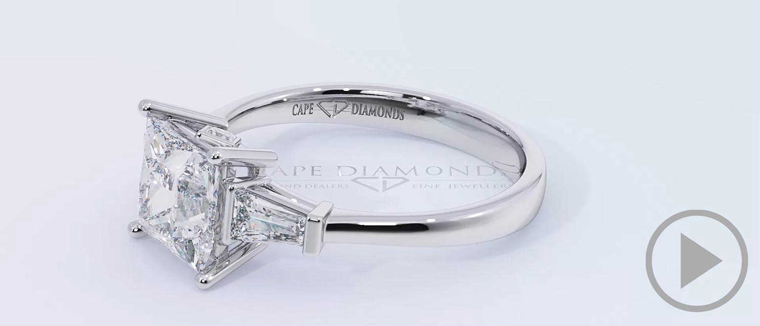 Baguette Princess Trilogy Natural Diamond Engagement Ring White Gold top video